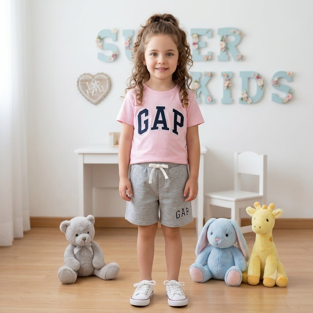 Conjunto GAP rosado gris short y buso